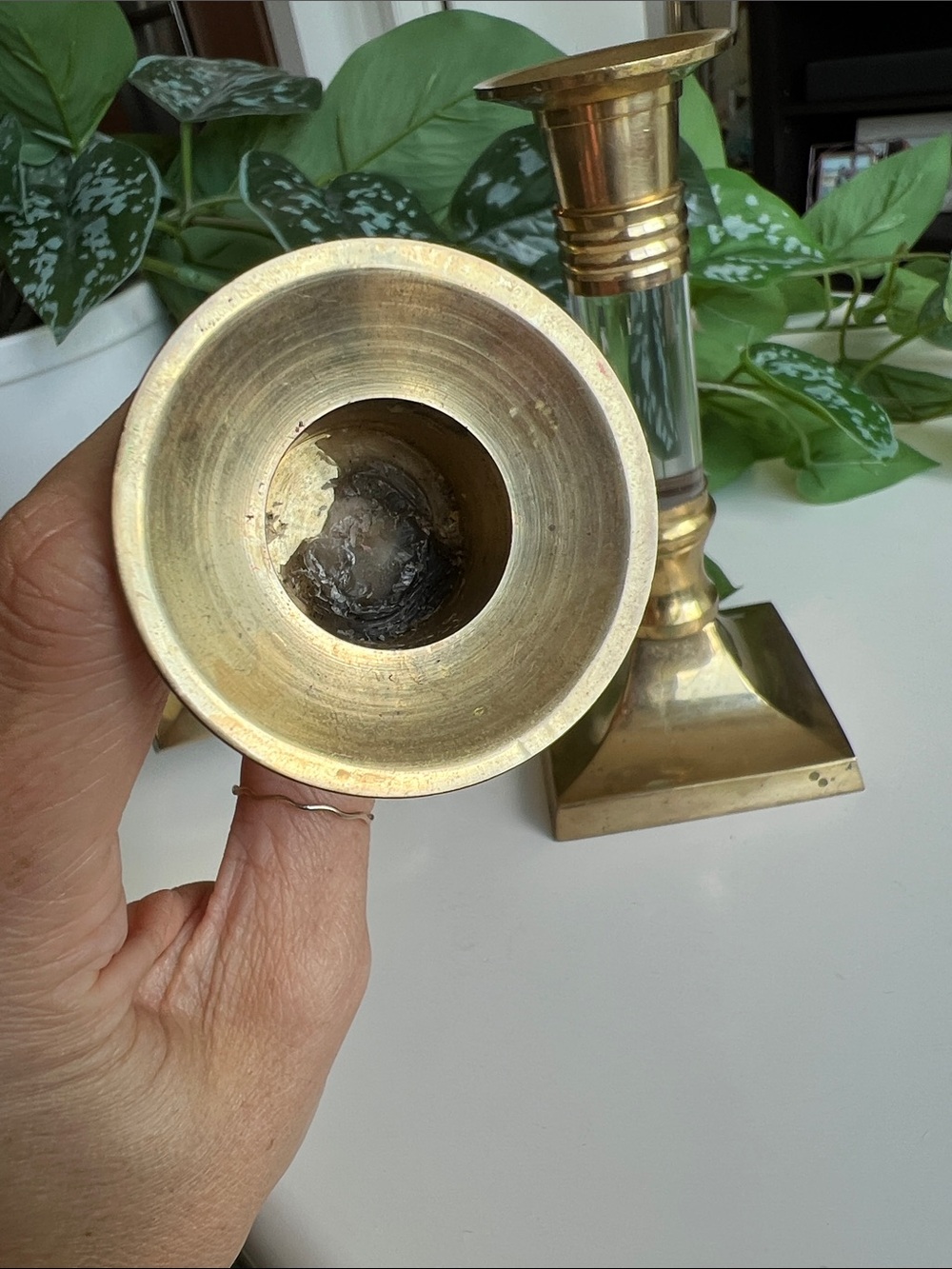 Vintage Brass Lucite Candle Holders Pair Set of 2 - Picture 10 of 15